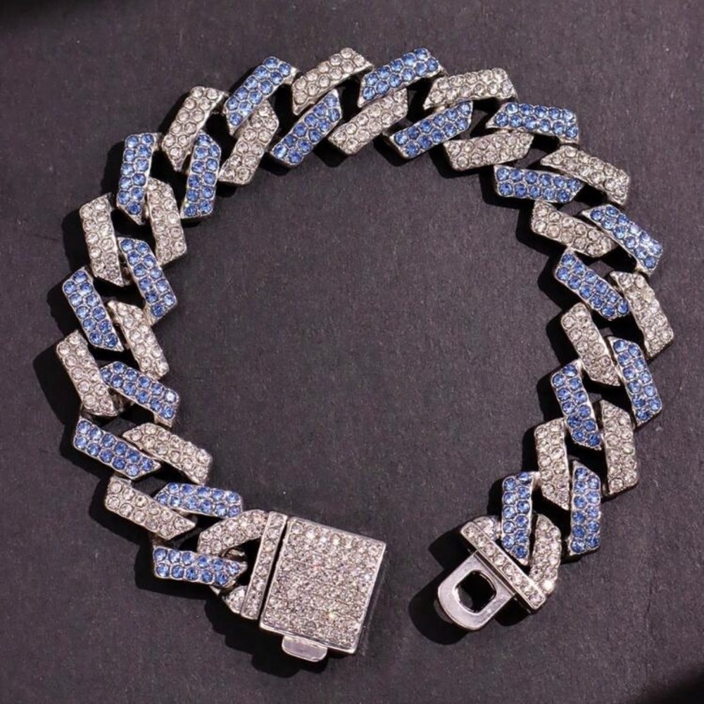 Silver and Blue Cuban Link Bracelet